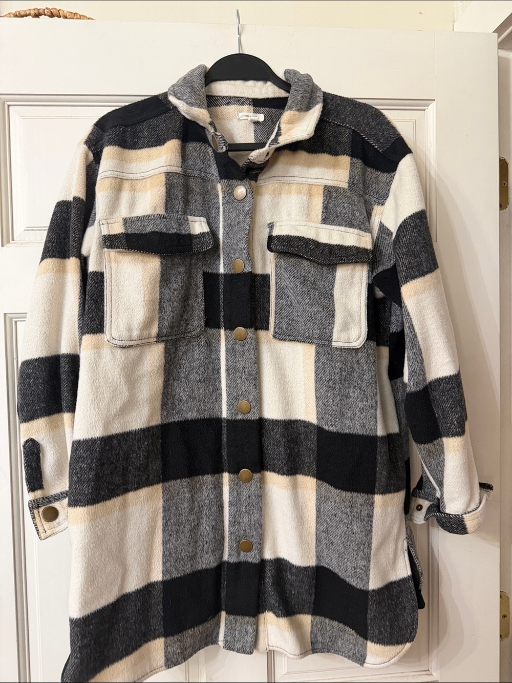 Maurices Black, Cream & Gray Plaid Button-Front Utility Shacket